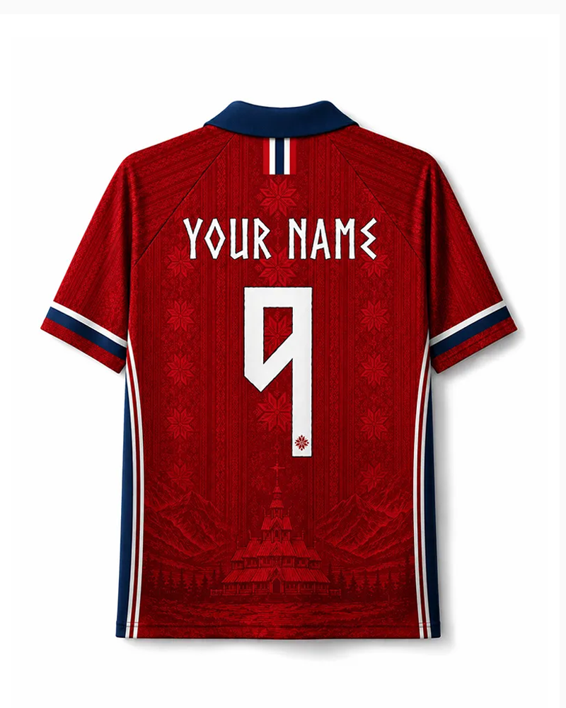TheRetroTee Norway Nordic Mountain Heritage Collar Soccer Jersey