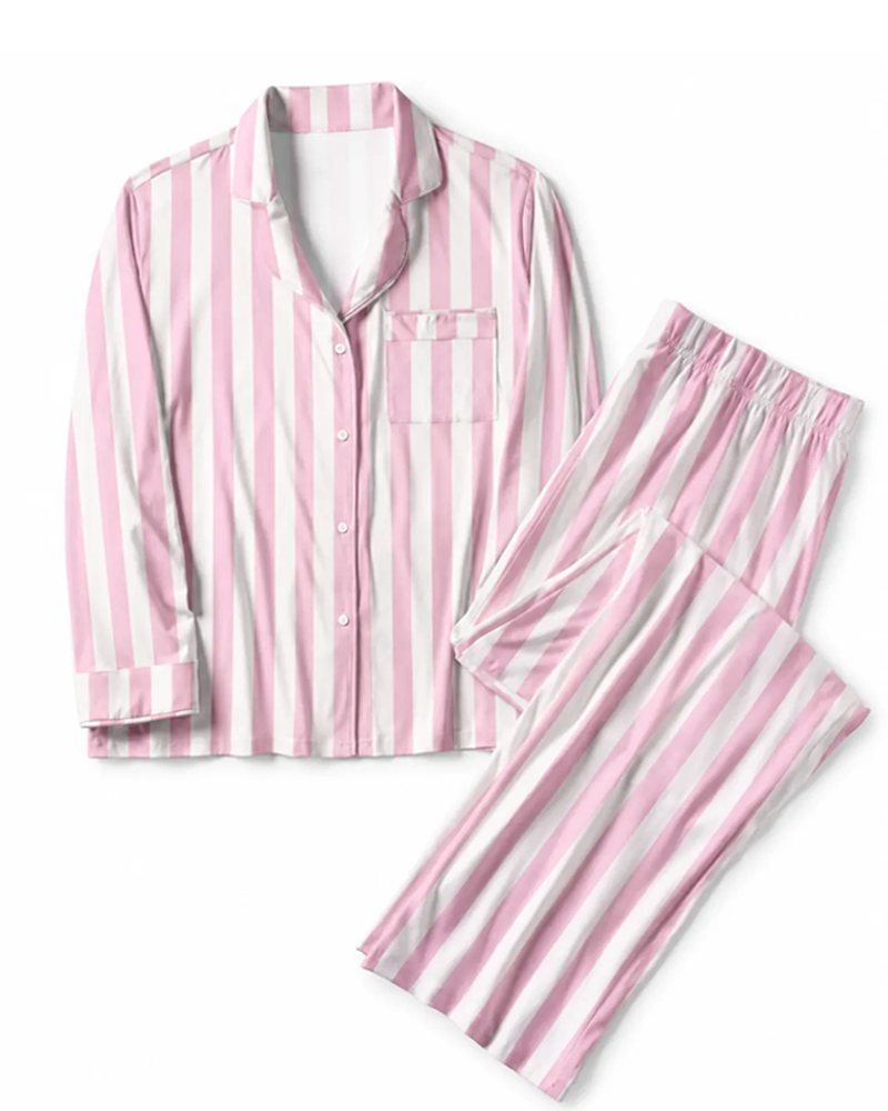 TheRetroTee Soft Pink Stripes Vintage Pajama Set