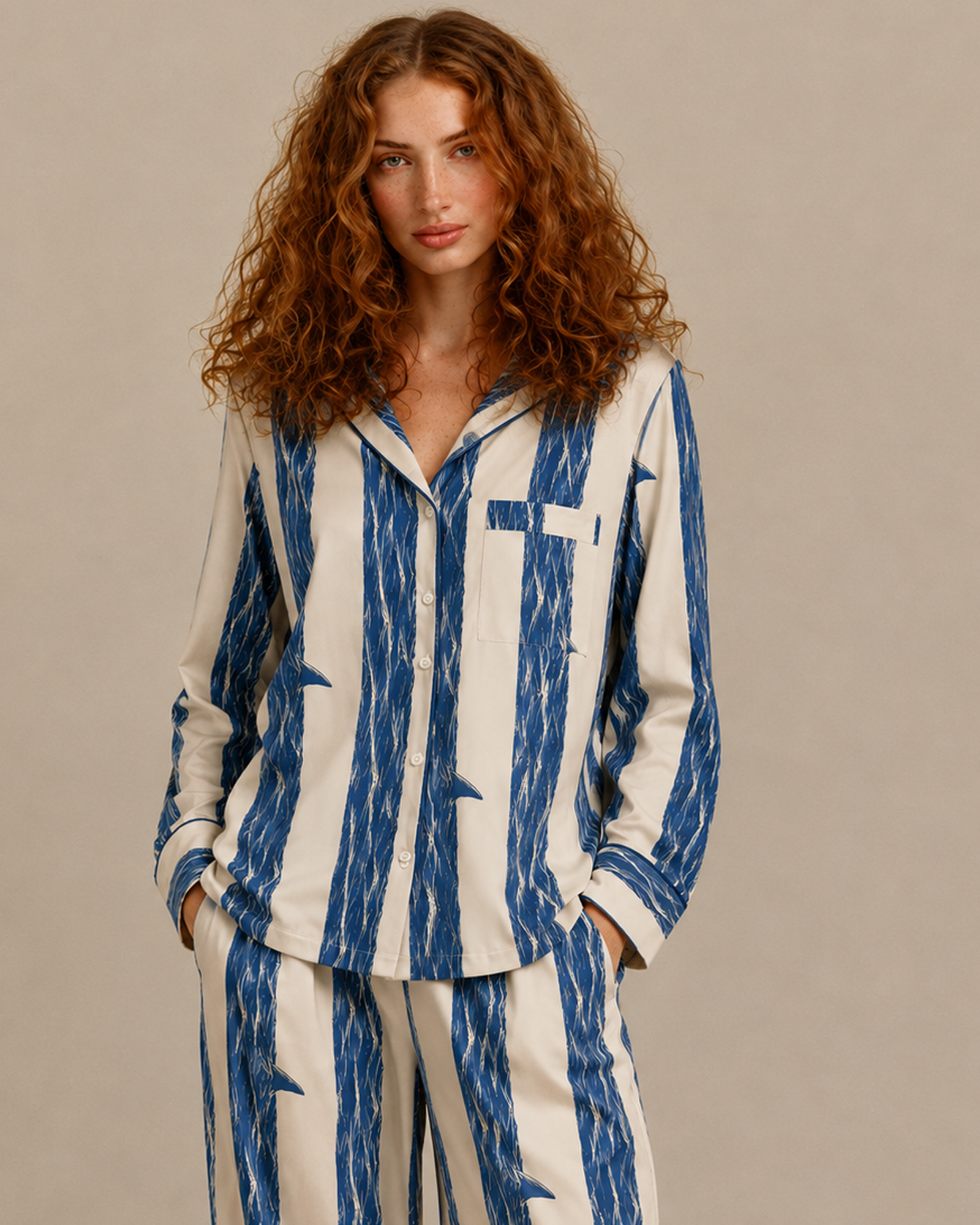 TheRetroTee Shark Wave Stripe Vintage Pajama Set