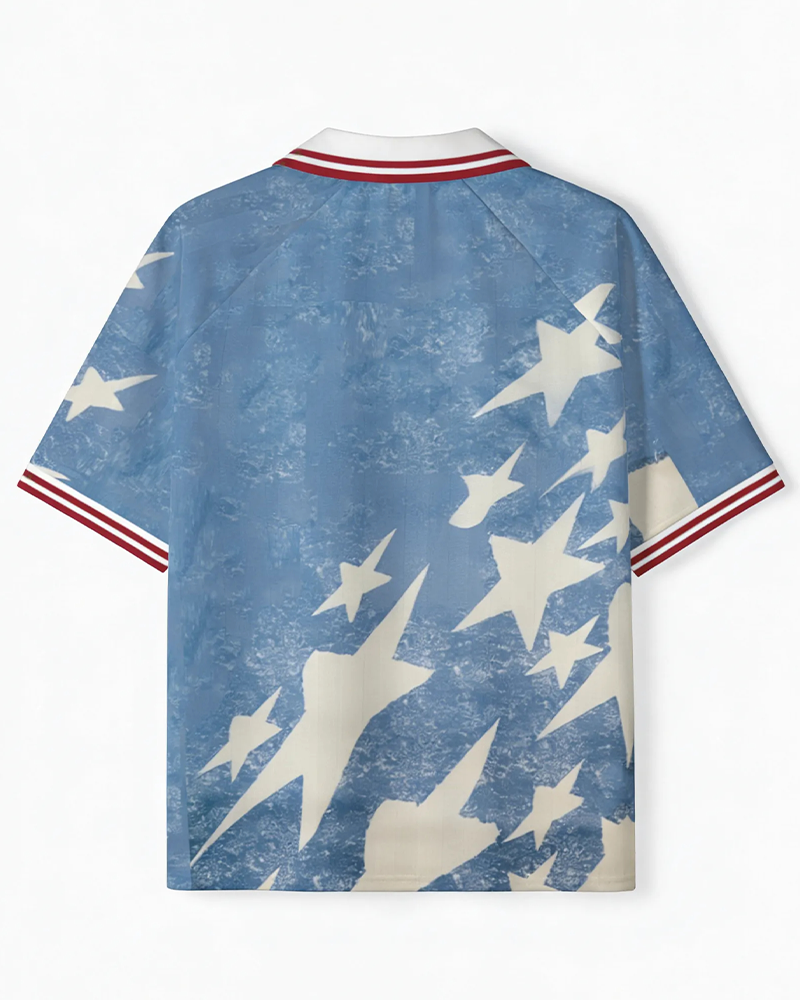 TheRetroTee Vintage 1994 Inspired Blue Star Graphic Polo Mesh Jersey