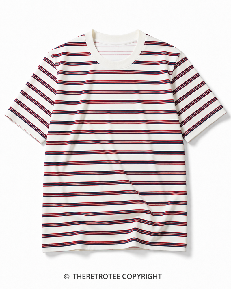 TheRetroTee 80s Retro Coastal Striped Ringer T-Shirt