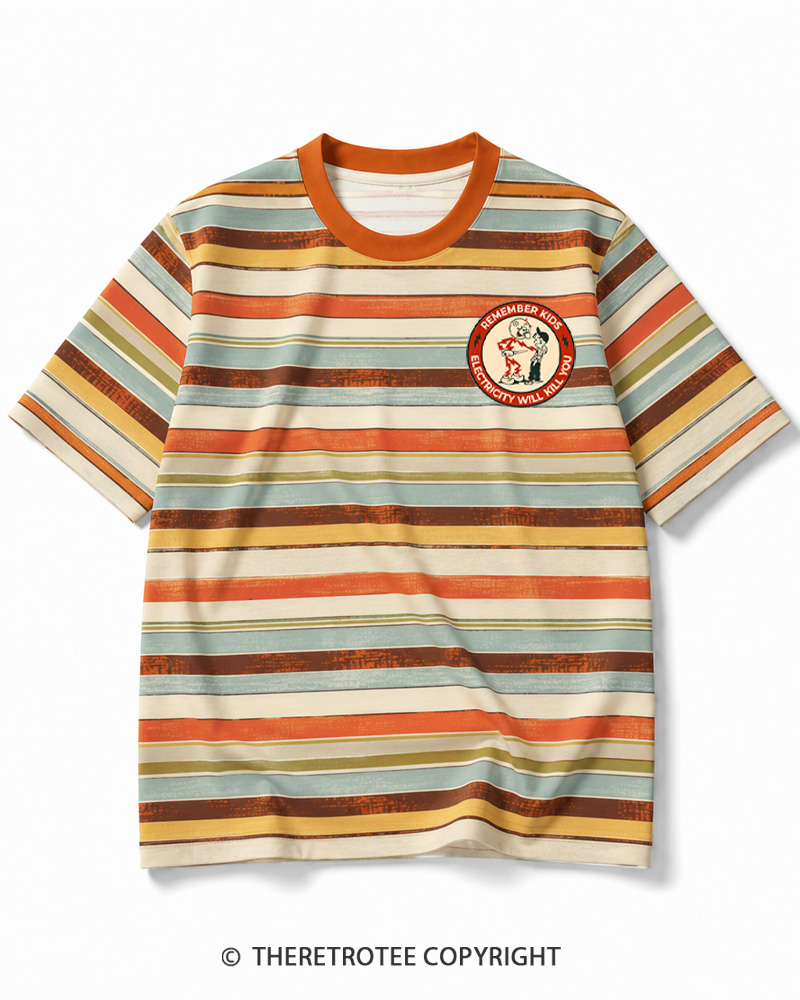 TheRetroTee Electricity Will Kill You Kids 1950s Striped Ringer T-Shirt