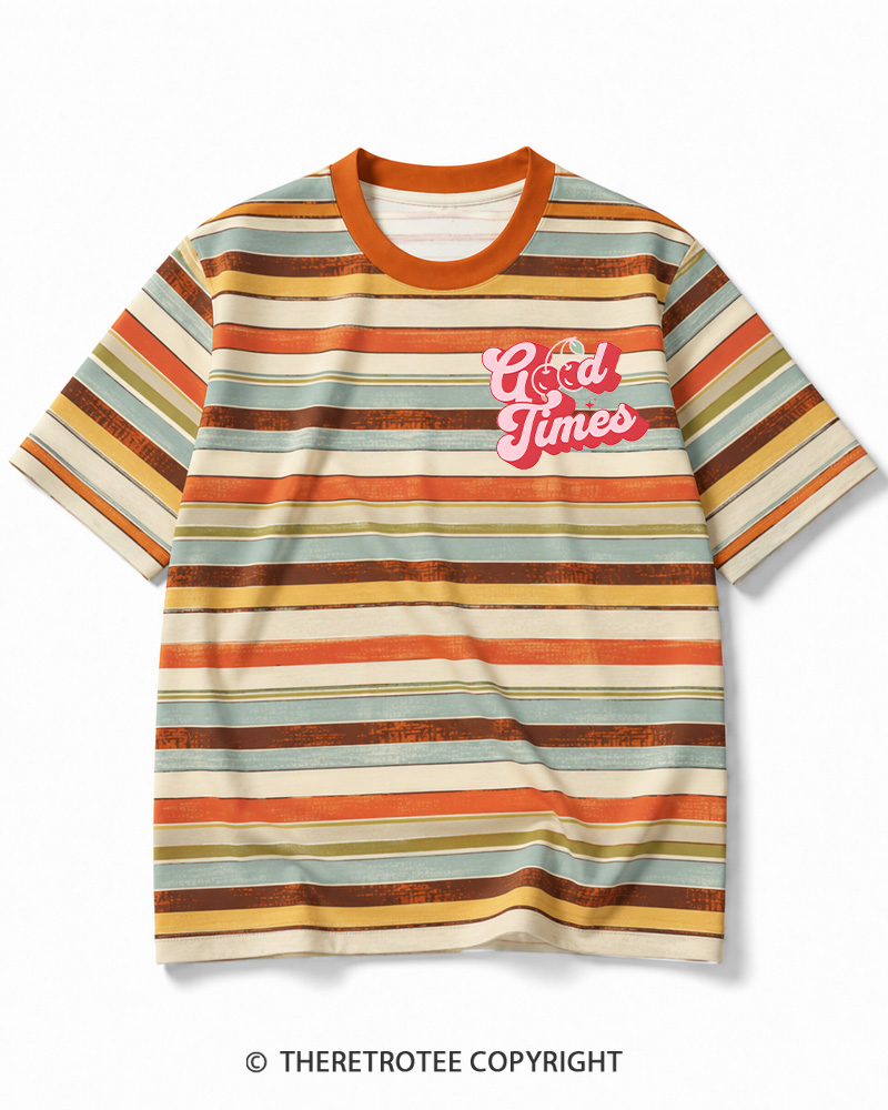 TheRetroTee Good Times 1970s Striped Ringer T-Shirt