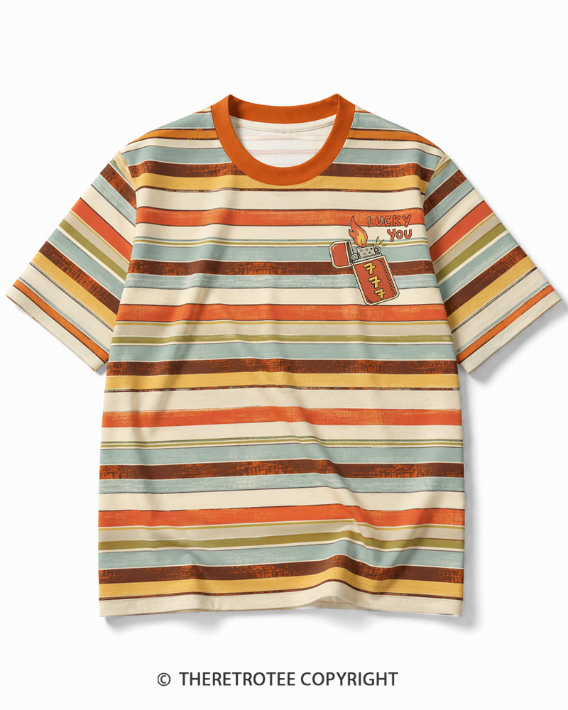 TheRetroTee Lucky 777 1990s Striped Ringer T-Shirt