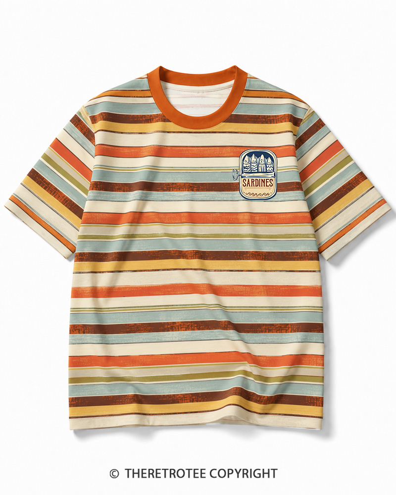 TheRetroTee Vintage Sardine Tin 1960s Striped Ringer T-Shirt
