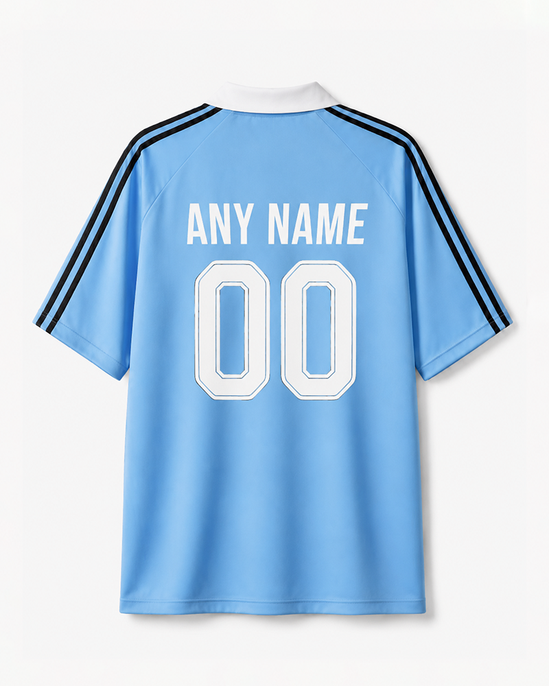 TheRetroTee Argentina Racing Stripe Collar Soccer Jersey