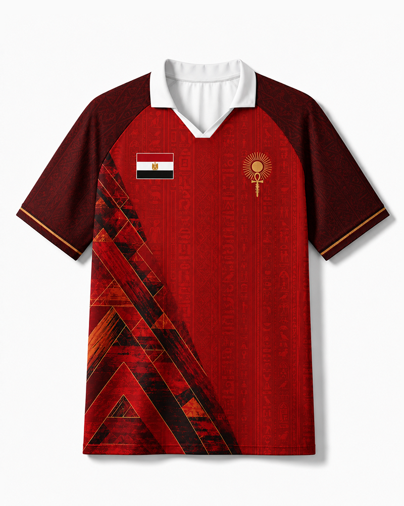 TheRetroTee Egypt Crimson Geometry Rush Collar Soccer Jersey