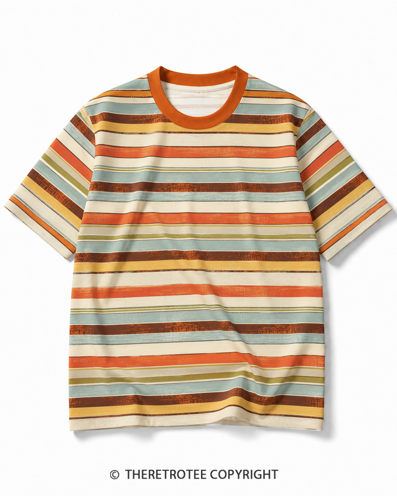 TheRetroTee 80s Retro Coastal Striped Ringer T-Shirt