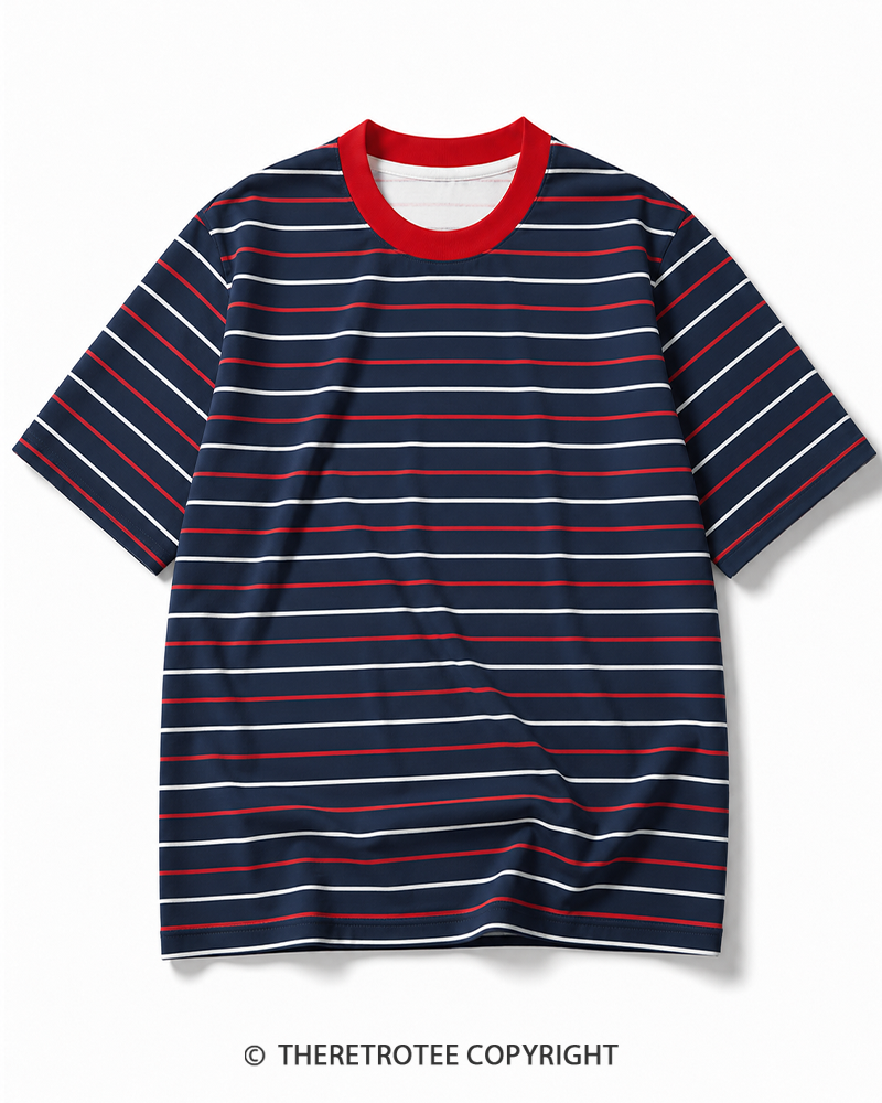 TheRetroTee Vintage Casual Striped Ringer T-Shirt