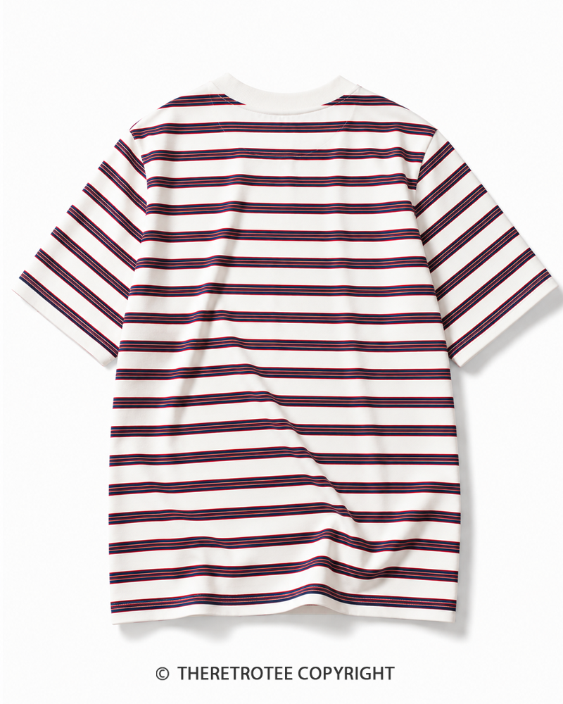 TheRetroTee 80s Retro Coastal Striped Ringer T-Shirt