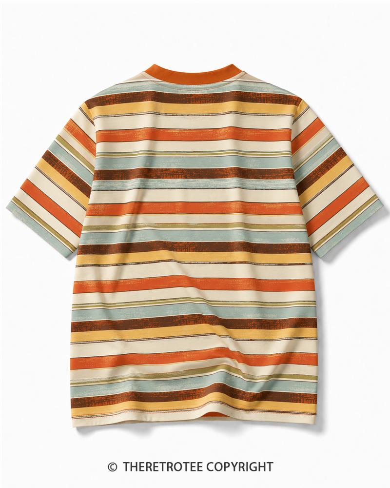TheRetroTee 80s Retro Coastal Striped Ringer T-Shirt