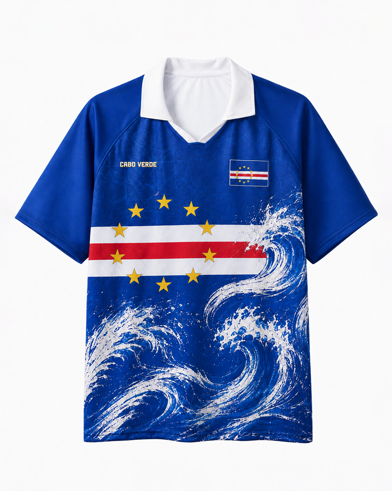 TheRetroTee Cabo Verde Ocean Surge Collar Soccer Jersey
