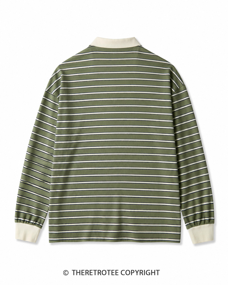 TheRetroTee Vintage Striped Long Sleeve Polo Shirt