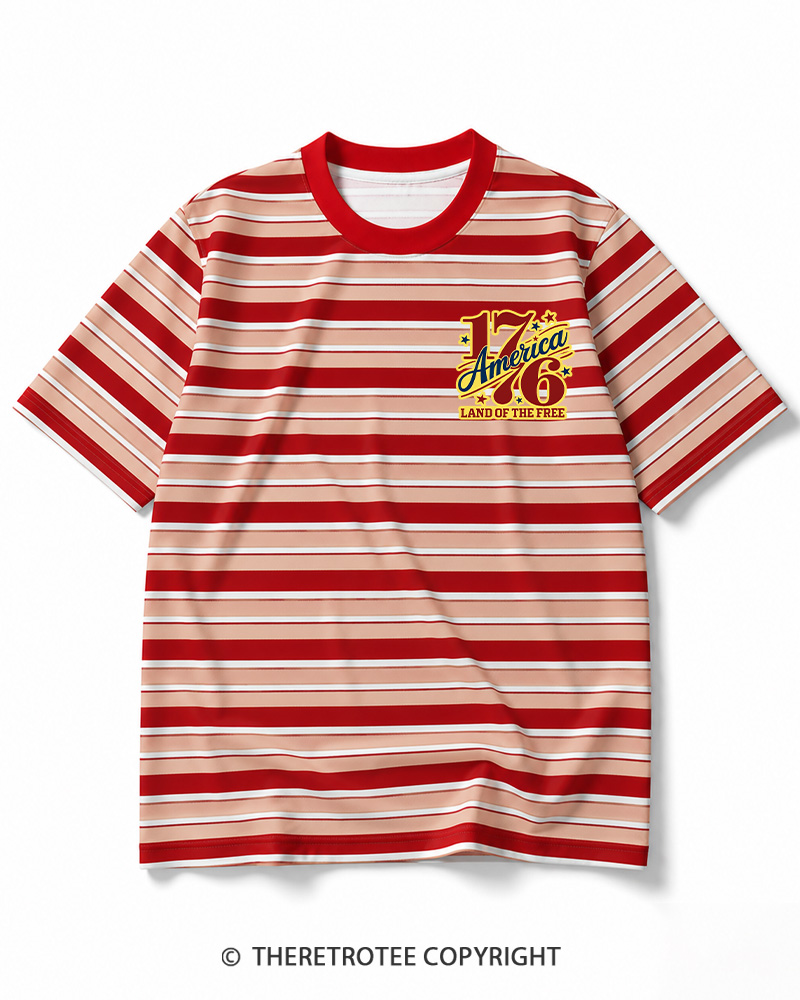 TheRetroTee Land Of The Free 1776 Striped Ringer T-Shirt