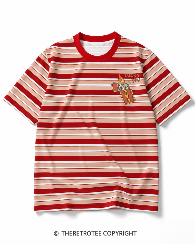 TheRetroTee Lucky 777 1990s Striped Ringer T-Shirt