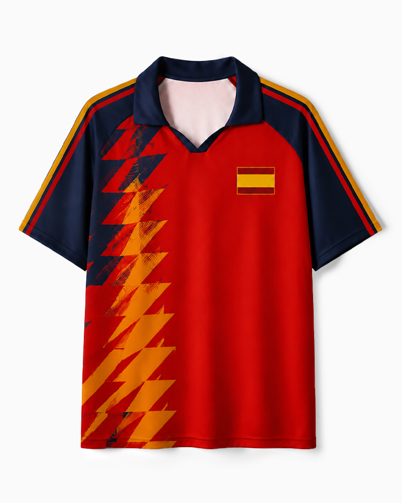 TheRetroTee Spain Lightning Rush Collar Soccer Jersey