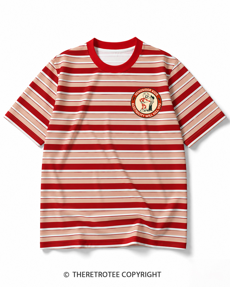 TheRetroTee Electricity Will Kill You Kids 1950s Striped Ringer T-Shirt