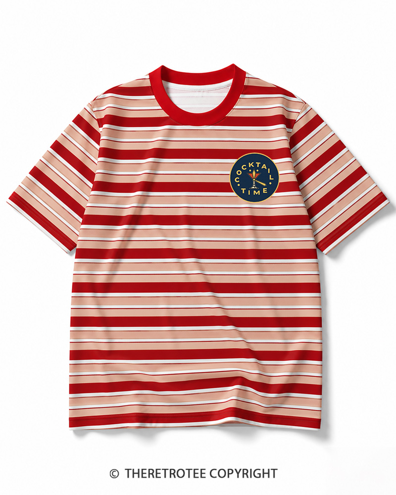 TheRetroTee Cocktail Time 1960s Striped Ringer T-Shirt