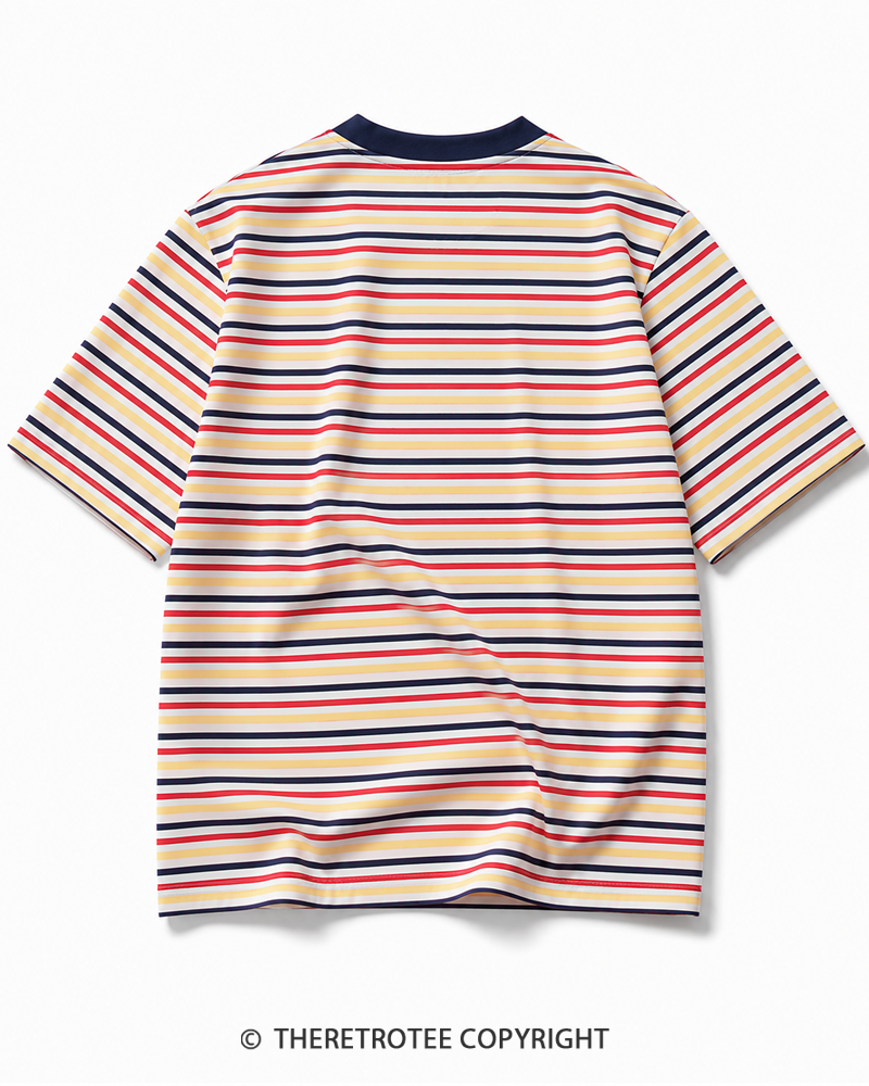 TheRetroTee 80s Retro Coastal Striped Ringer T-Shirt