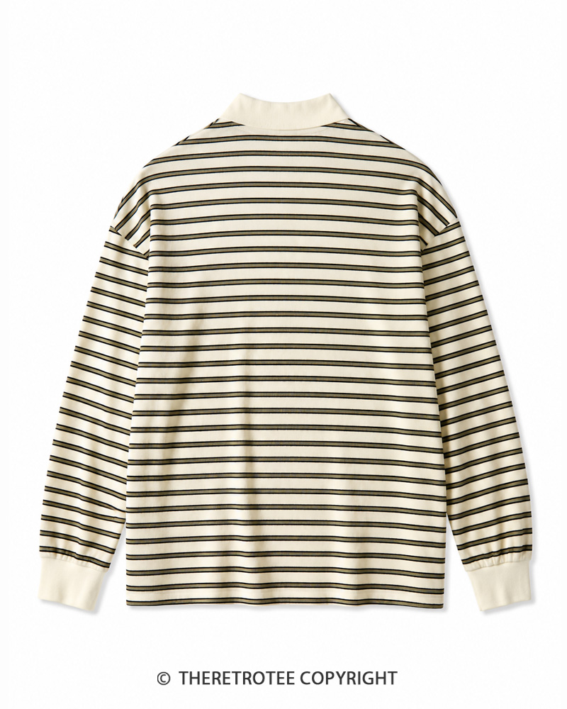 TheRetroTee Vintage Striped Long Sleeve Polo Shirt