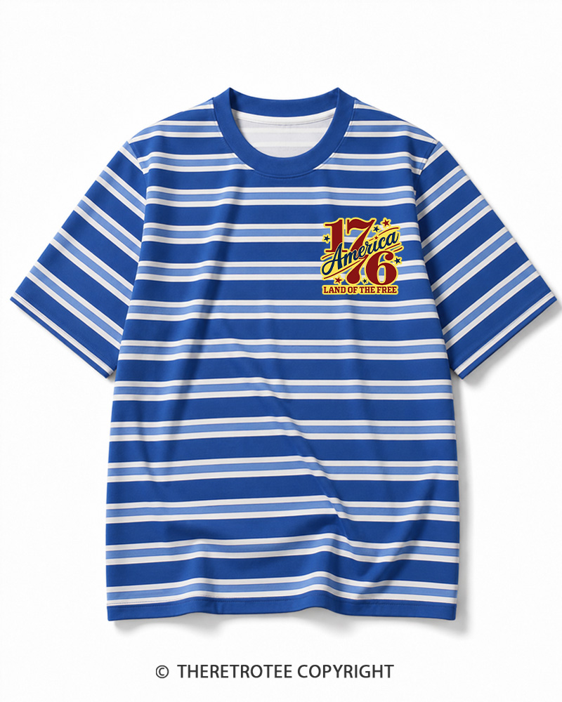 TheRetroTee Land Of The Free 1776 Striped Ringer T-Shirt