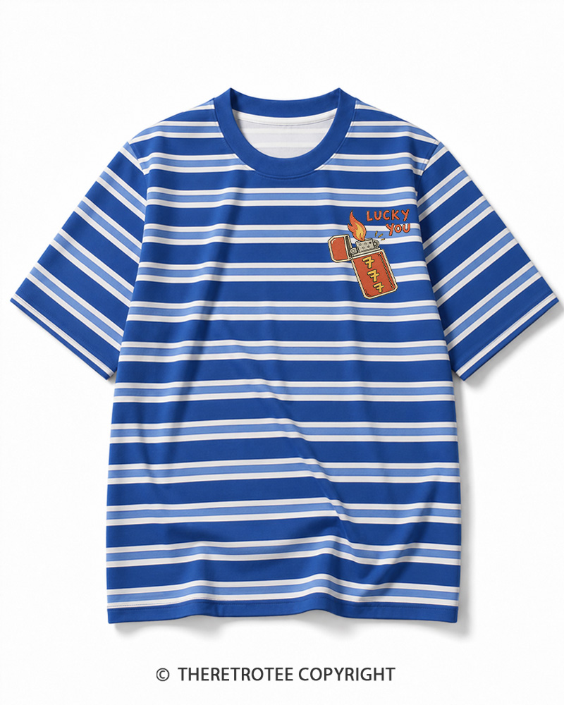 TheRetroTee Lucky 777 1990s Striped Ringer T-Shirt