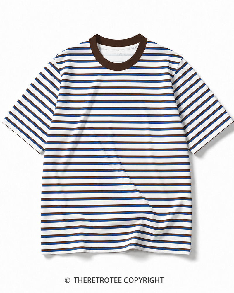 TheRetroTee Vintage Casual Striped Ringer T-Shirt