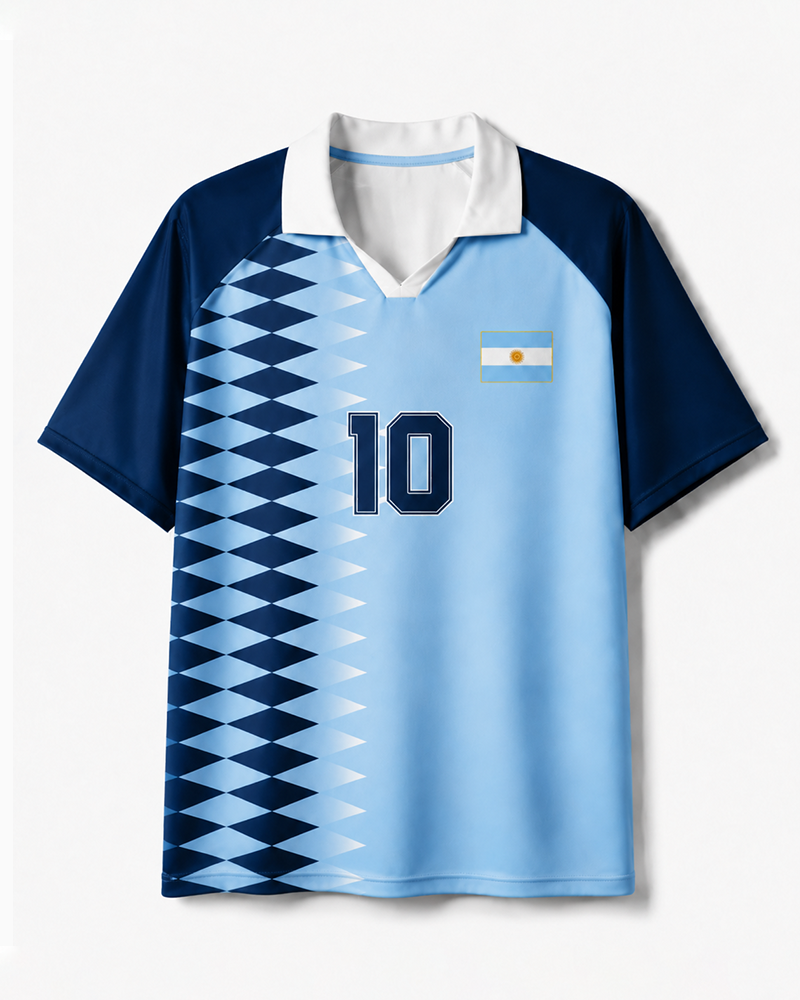TheRetroTee Argentina Geometric Rush Collar Soccer Jersey