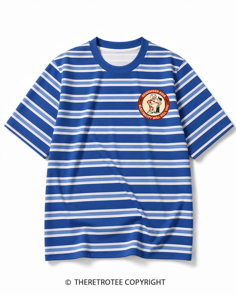 TheRetroTee Electricity Will Kill You Kids 1950s Striped Ringer T-Shirt