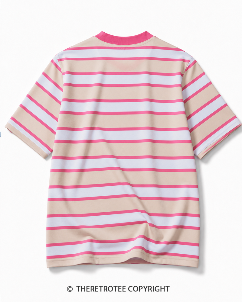 TheRetroTee 80s Retro Coastal Striped Ringer T-Shirt