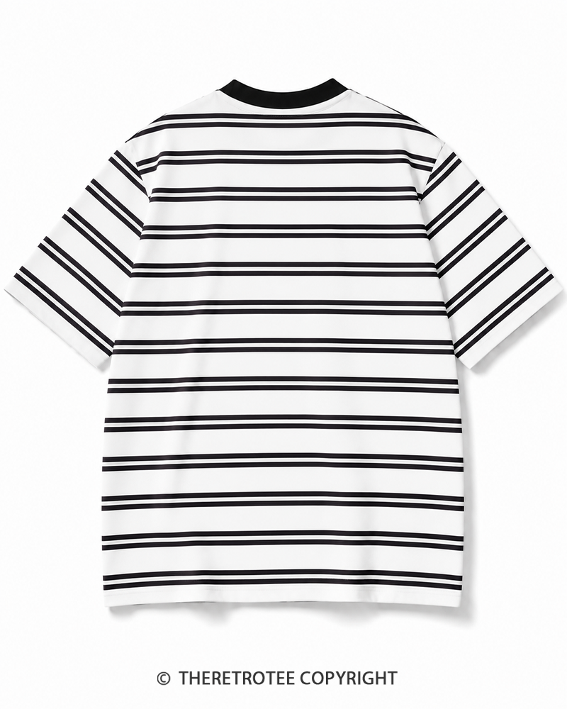 TheRetroTee 80s Retro Coastal Striped Ringer T-Shirt