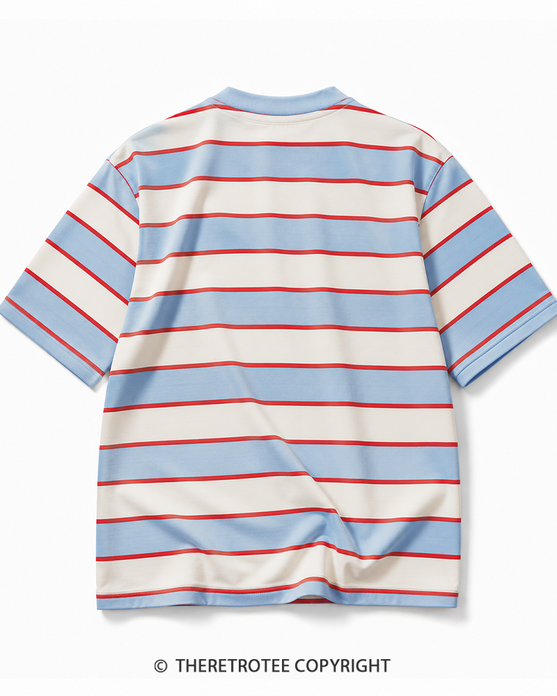 TheRetroTee 80s Retro Coastal Striped Ringer T-Shirt