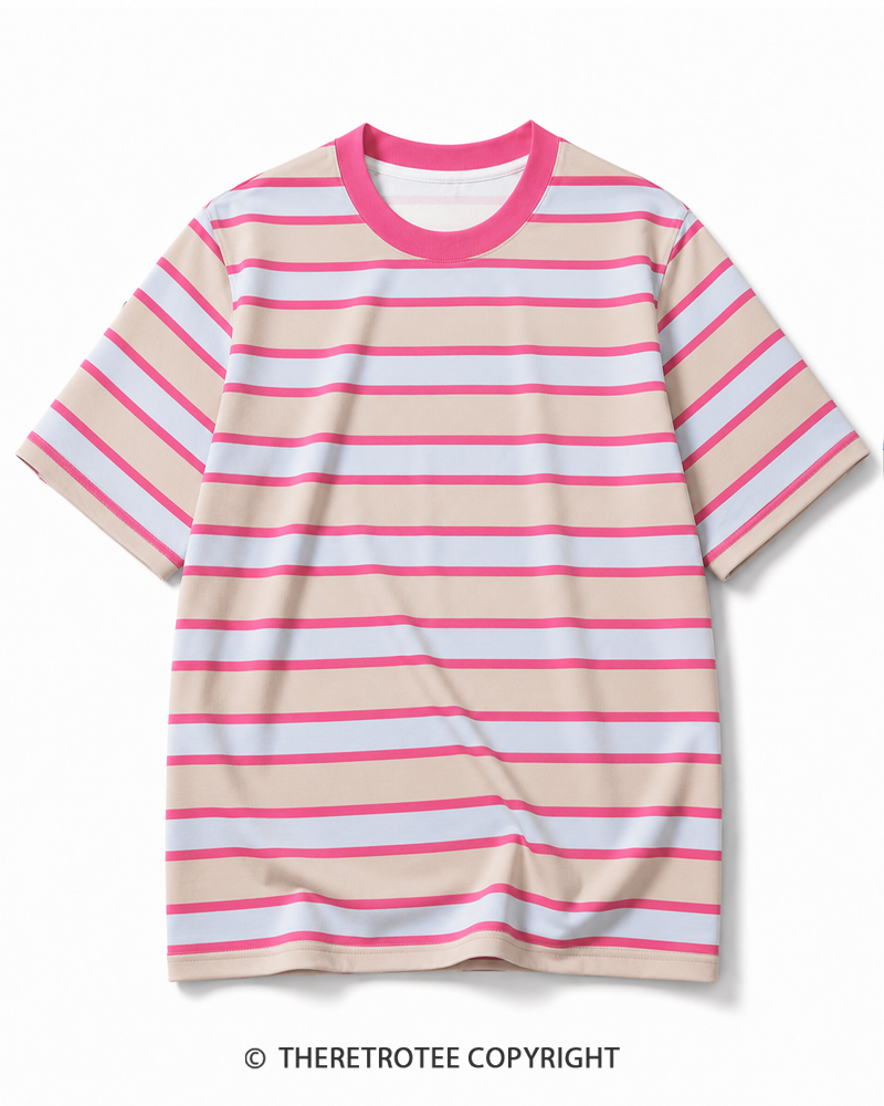 TheRetroTee 80s Retro Coastal Striped Ringer T-Shirt
