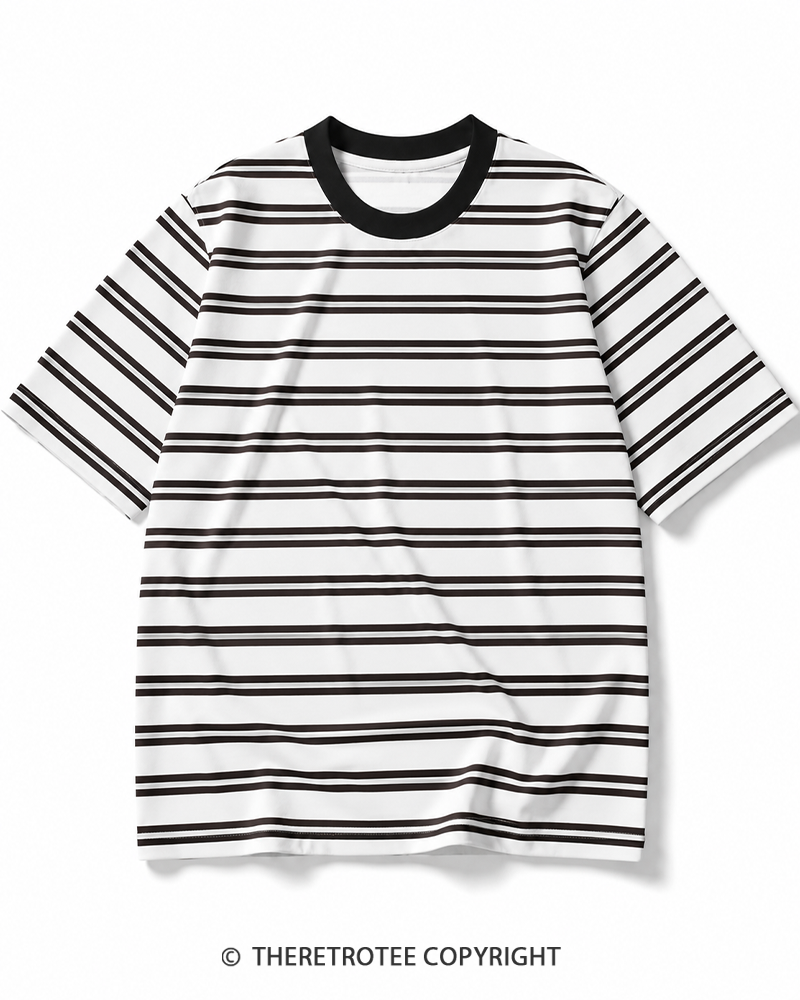 TheRetroTee 80s Retro Coastal Striped Ringer T-Shirt