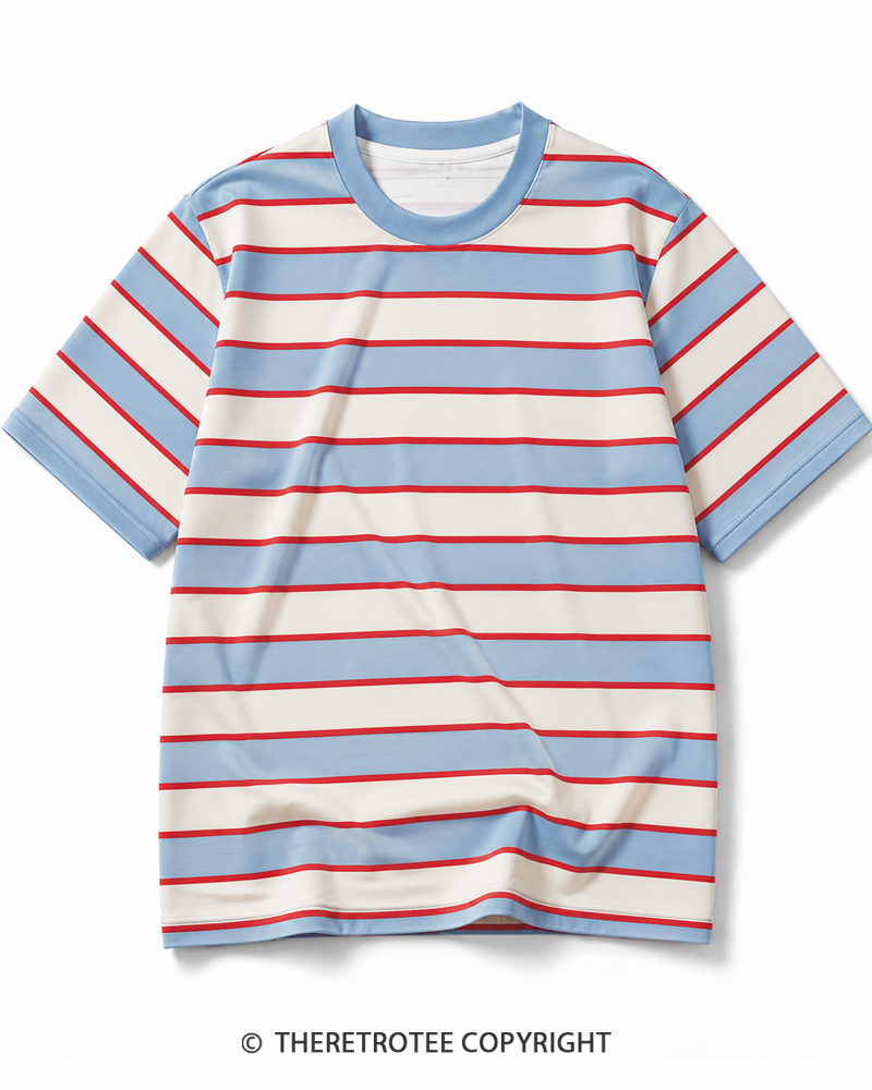 TheRetroTee 80s Retro Coastal Striped Ringer T-Shirt