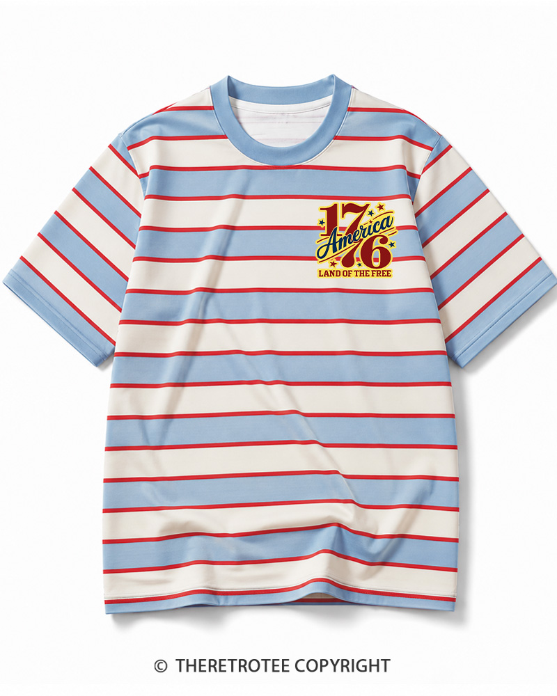 TheRetroTee Land Of The Free 1776 Striped Ringer T-Shirt
