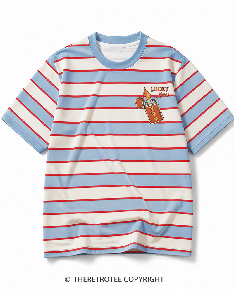 TheRetroTee Lucky 777 1990s Striped Ringer T-Shirt
