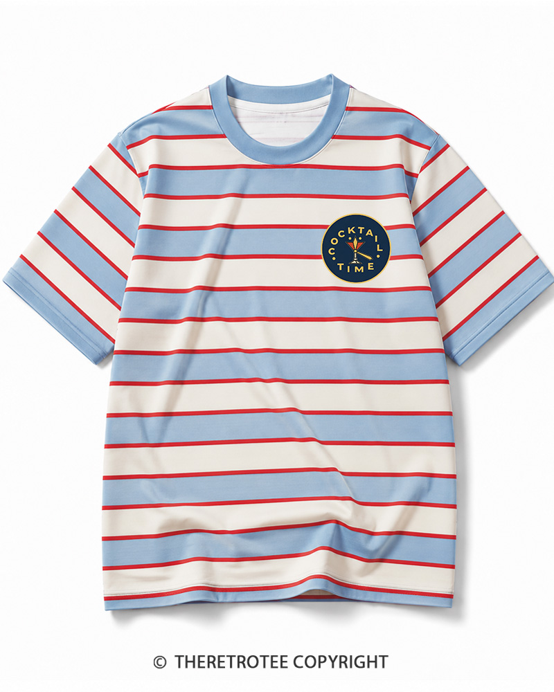 TheRetroTee Cocktail Time 1960s Striped Ringer T-Shirt