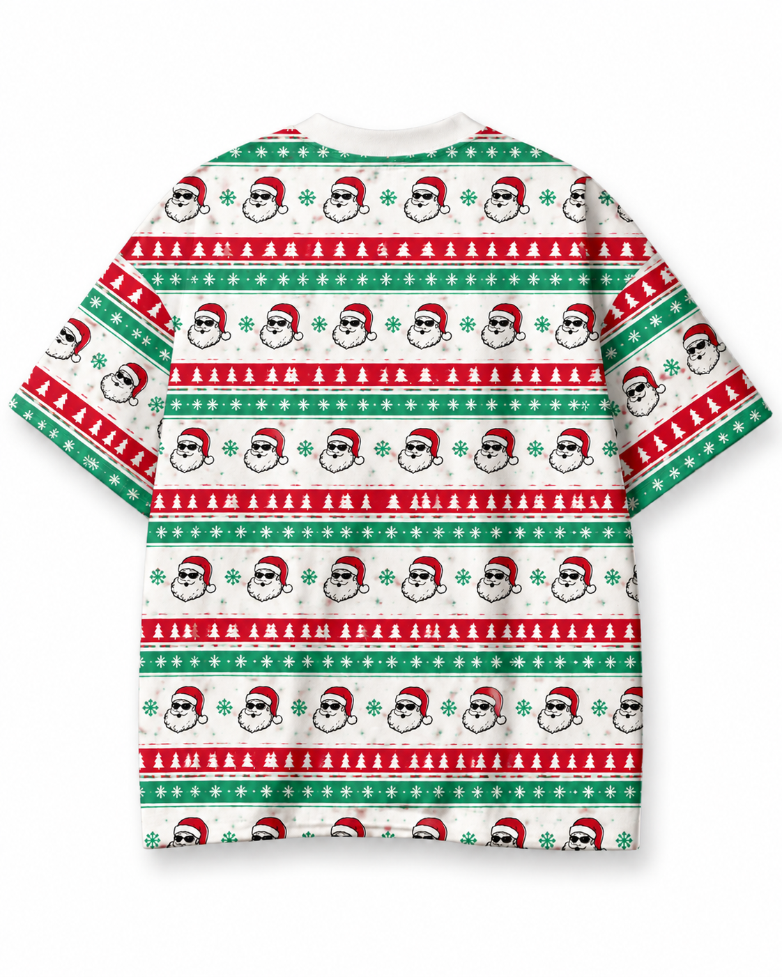 TheRetroTee Santa Ho ho Pattern Christmas Eco Oversized Striped Ringer T-Shirt