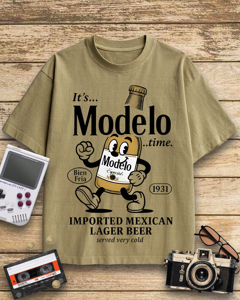 TheRetroTee Modelo Time Beer 1950s Cotton T-Shirt