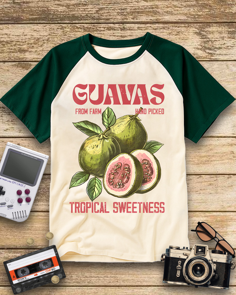 TheRetroTee Exotic Fruit Lover 1960s Raglan Baseball T-Shirt