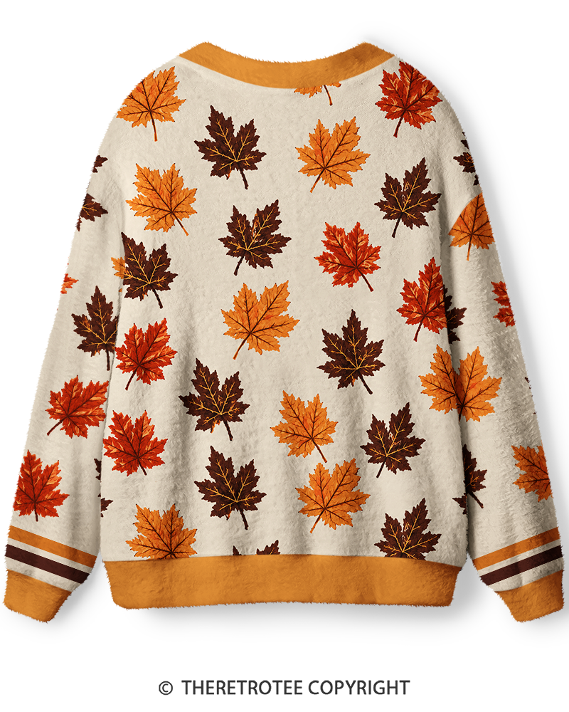 TheRetroTee Vintage 1970s Cream Autumn Maple Unisex Cardigan Sweater
