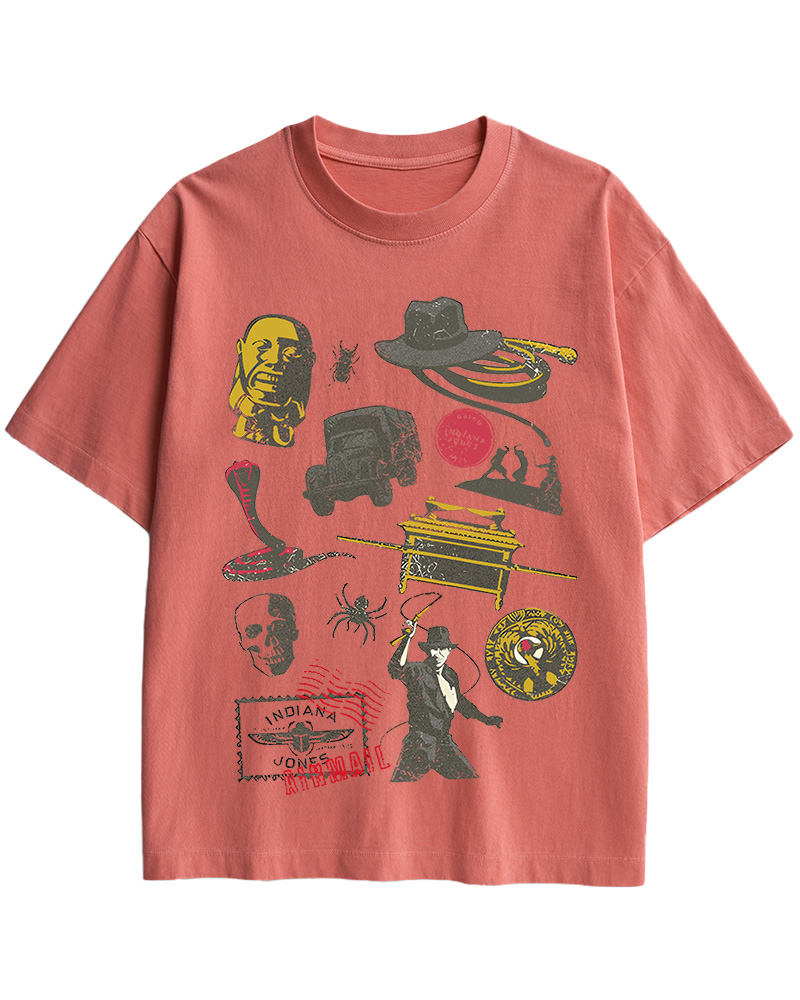 TheRetroTee Indiana Jones Adventure Collage 1980s Cotton T-Shirt