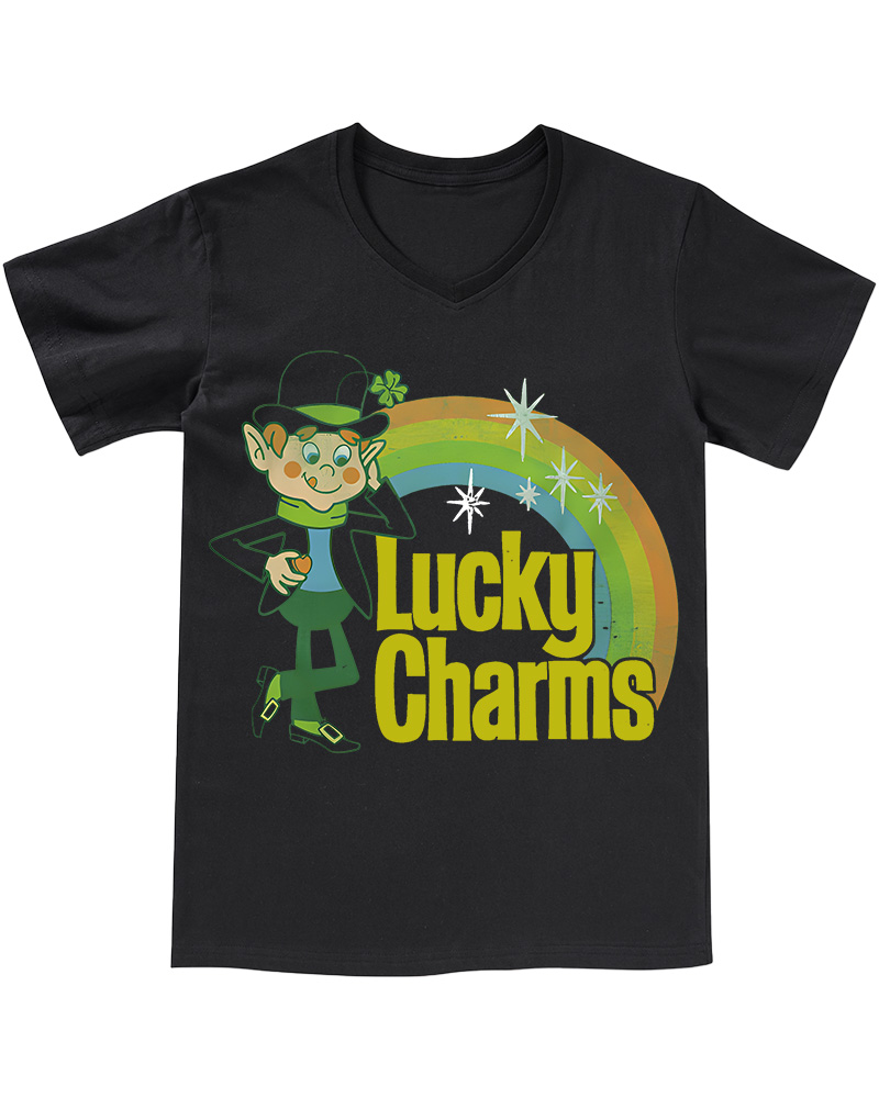 TheRetroTee Lucky Charms Retro Rainbow 1990s V-neck T-Shirt