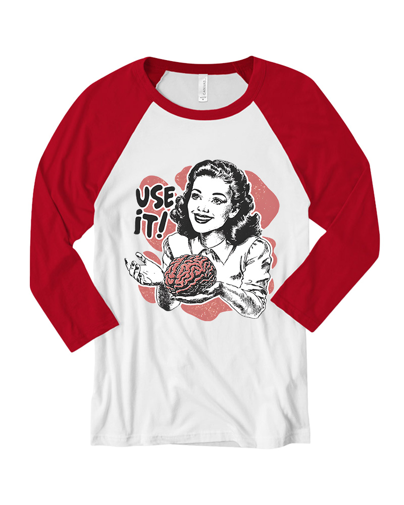 TheRetroTee Use Your Brain Sarcastic 1950s Long Sleeve Raglan T-Shirt