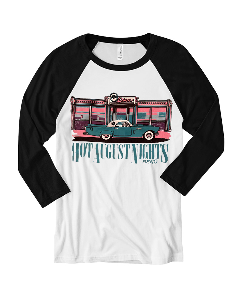 TheRetroTee Hot August Nights Reno Diner 1950s Long Sleeve Raglan T-Shirt