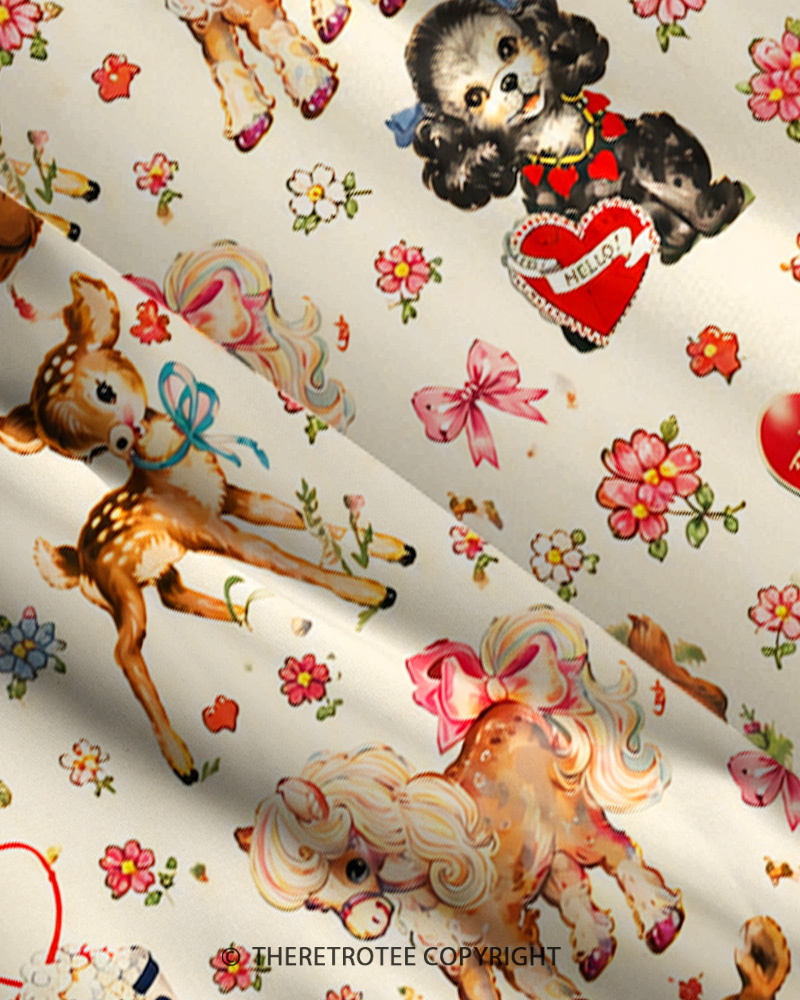 TheRetroTee 1950s Vintage Cute Kitsch Animal Collage Print Strappy Maxi Dress