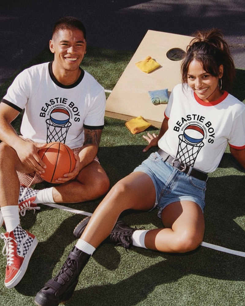 TheRetroTee Atwater Basketball Association Beastie Boys 1980s Ringer T-Shirt