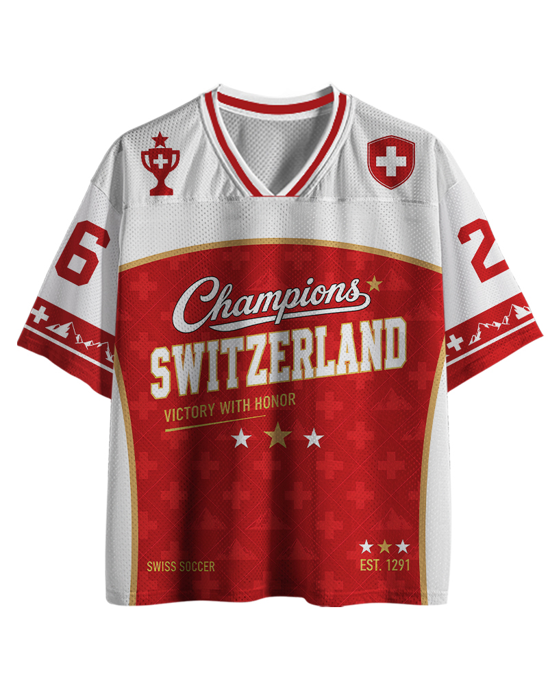 TheRetroTee Switzerland Football Champion Custom Name Mesh Jersey