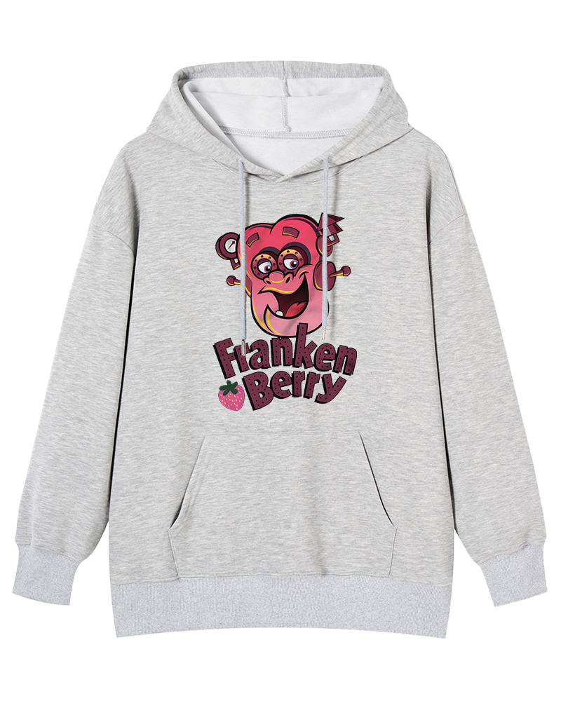 TheRetroTee Strawberry Cereal Monster 1970s Nostalgic Hoodie